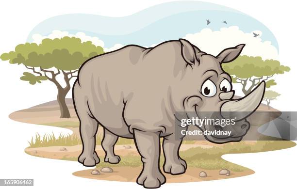 rhino on the savannah - africa white rhino stock illustrations