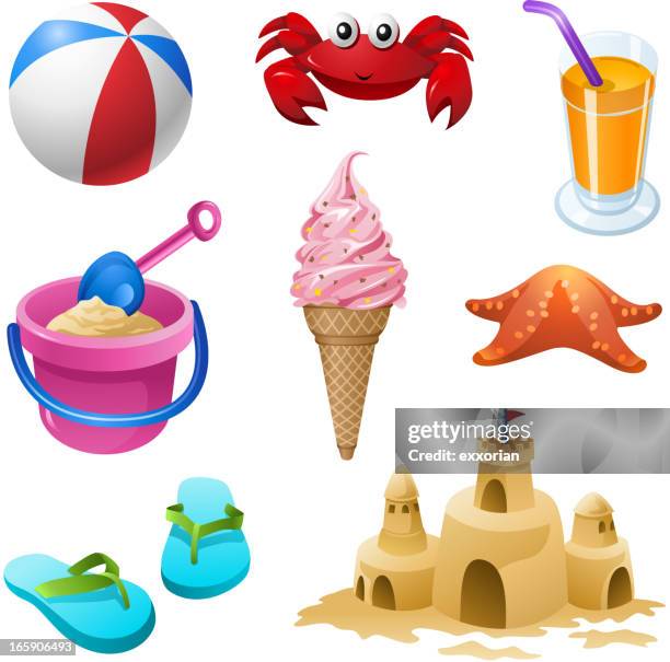 stockillustraties, clipart, cartoons en iconen met summer beach elements set - crustacean