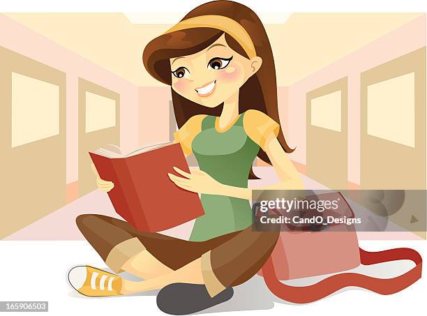 student reading a book - pretty brunette woman cartoon stock illustrations