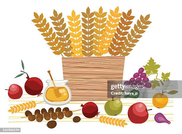 basket  with fruit and cereals - shavuot stock illustrations