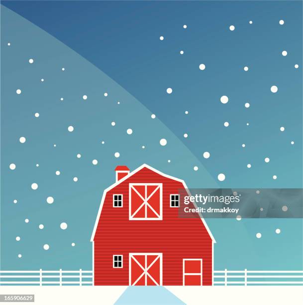 red barn and winter - red barn stock illustrations