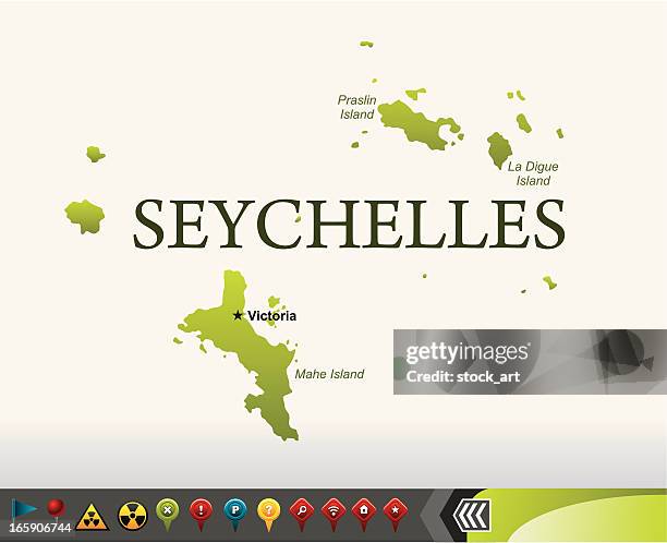 seychelles map with navigation icons - seychelles stock illustrations