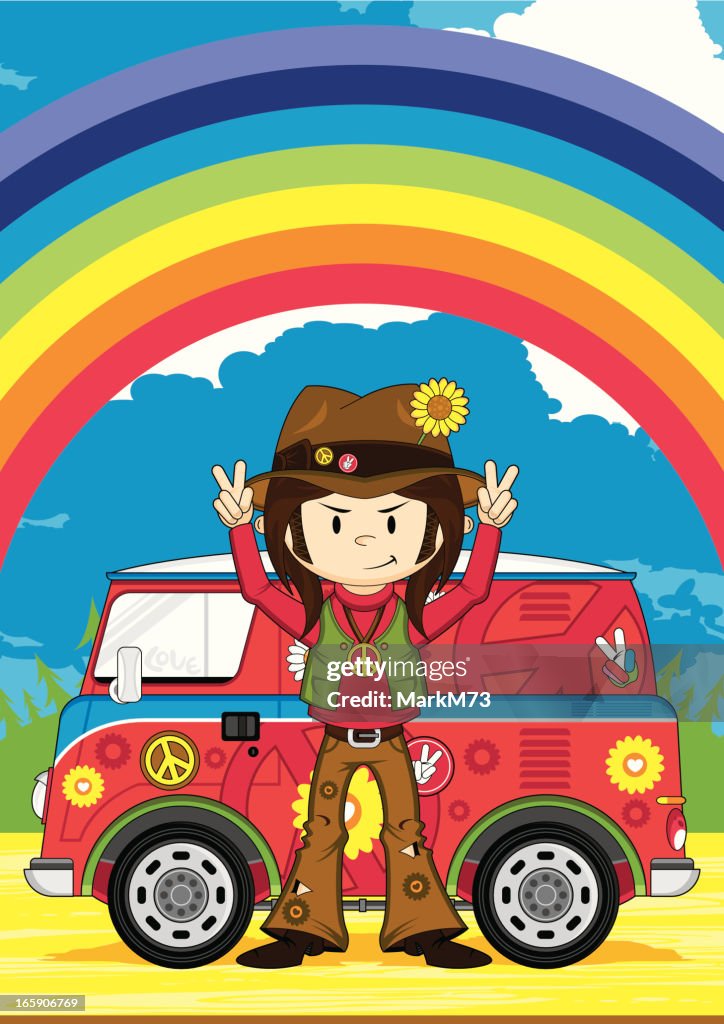 Hippie Boy & Camper Van Scene