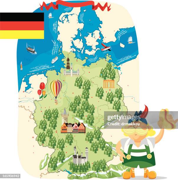 cartoon karte von deutschland - hessen deutschland stock-grafiken, -clipart, -cartoons und -symbole