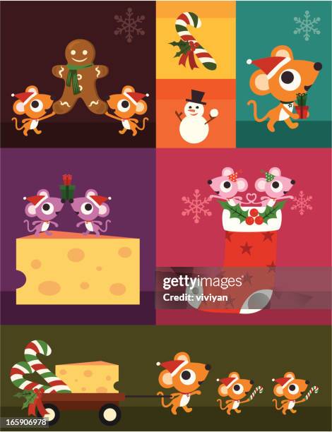 joyful mouses preparing for christmas - small parcel stock illustrations