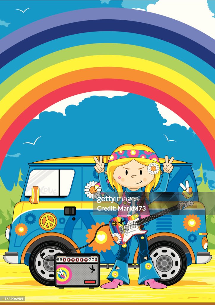 Hippie Girl & Camper Van Scene