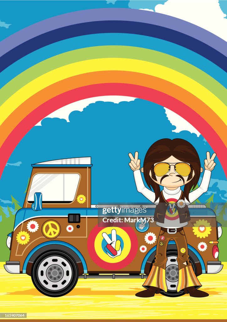 Cute Hippie Boy & Camper Van Scene