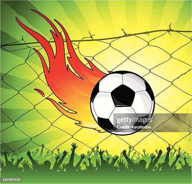 flaming soccer ball - soccer team celebrating stock illustrations