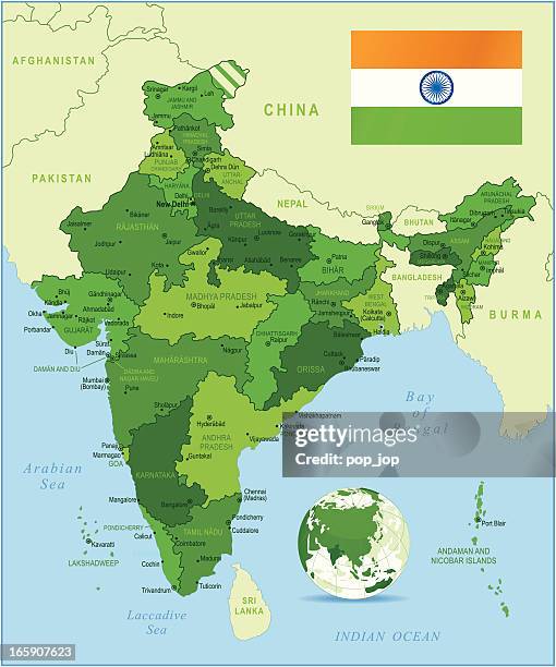 stockillustraties, clipart, cartoons en iconen met india - highly detailed green map - india sri lanka