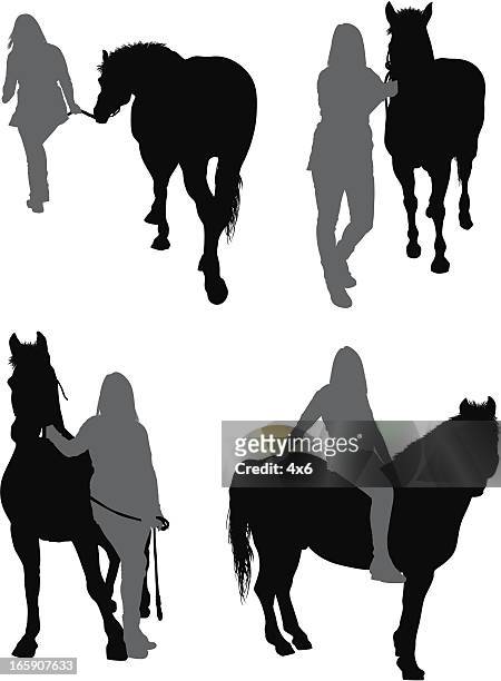 ilustrações, clipart, desenhos animados e ícones de mulher com cavalo - animal de trabalho