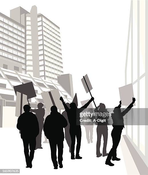 protesters vector silhouette - placard protest stock illustrations