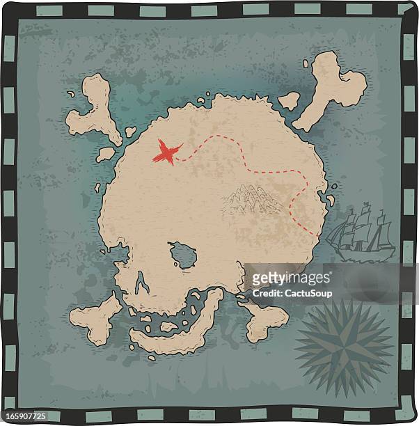 stockillustraties, clipart, cartoons en iconen met skull map - caribbean sea