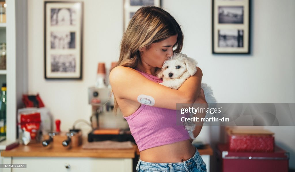 Portrait of young woman with diabetes type1
