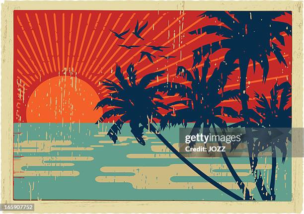island vintage postcard - postcard stock illustrations