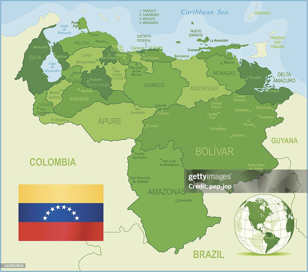 Green Map Of Venezuela States Cities Flag High Res Vector Graphic