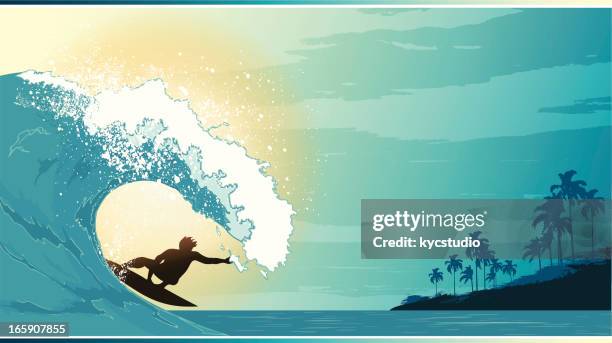 surfing landscape - palm tree stock illustrations stock illustrations