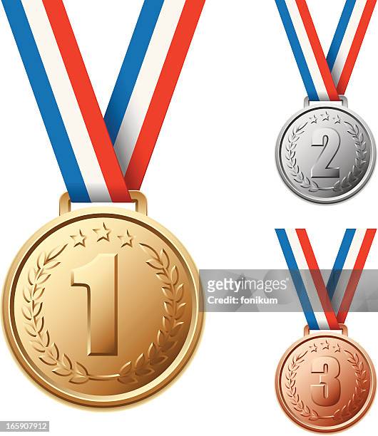 illustrazioni stock, clip art, cartoni animati e icone di tendenza di medaglie olimpiche - oro metallo