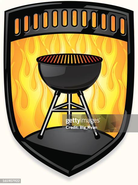 burning grill crest - hibachi stock illustrations