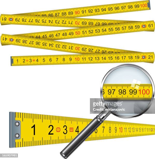 concept image of measuring tape with magnifying glass - length stock illustrations