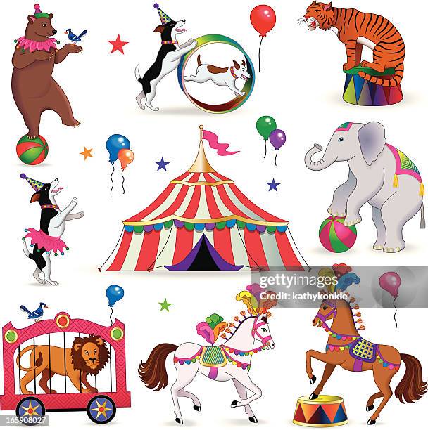 circus animals - elephant sitting stock illustrations