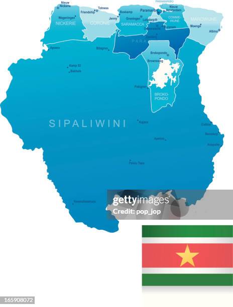 map of suriname - states, cities and flag - new amsterdam stock illustrations