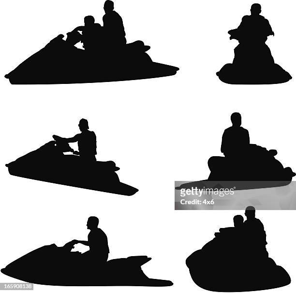 man riding a jet ski - motorboating stock illustrations