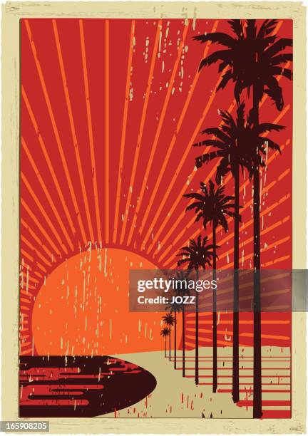 stockillustraties, clipart, cartoons en iconen met california vintage surfing - californië