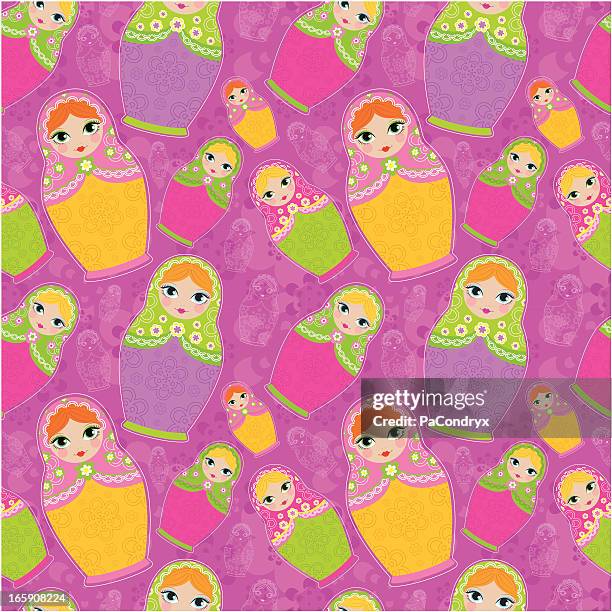 colorful matrioska dolls pattern - nesting doll stock illustrations