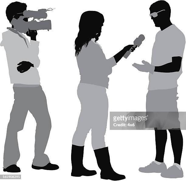 tv reporter taking interview of a man - camera stand stock illustrations