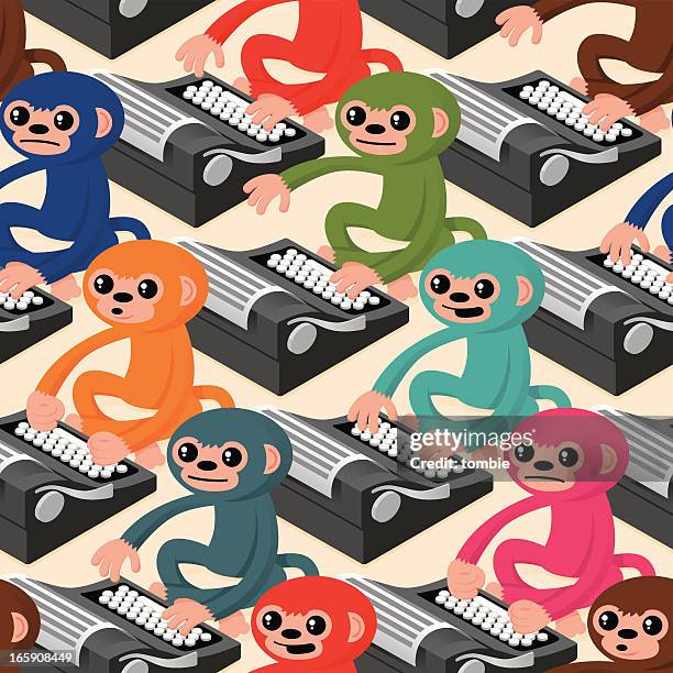 infinite monkeys on typewriters (seamless pattern) - monkey stock illustrations