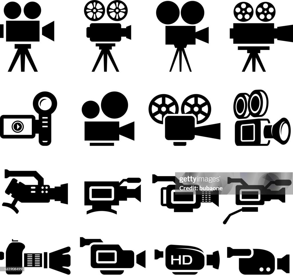 Câmera de Filme antigo e novo preto & branco icon set