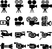Film Camera Old and New black & white icon set