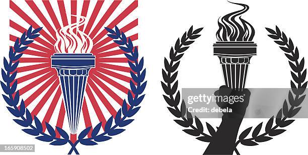 flaming torch silhouettes - ancient greece stock illustrations