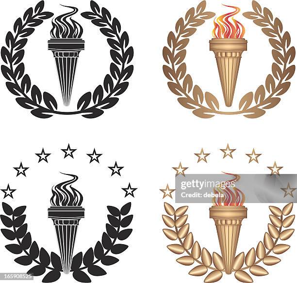 four flaming torches - torch stock illustrations