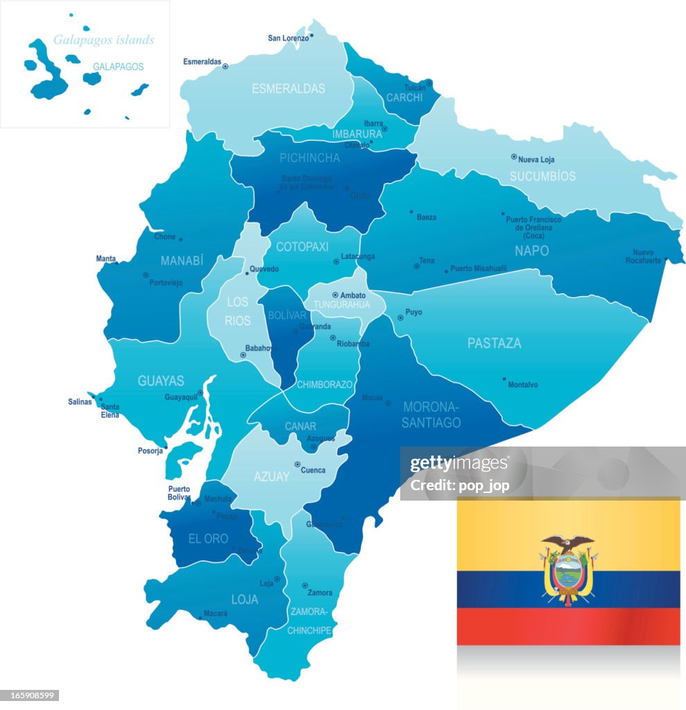Mapa do Equador-Membros, cidades e a bandeira