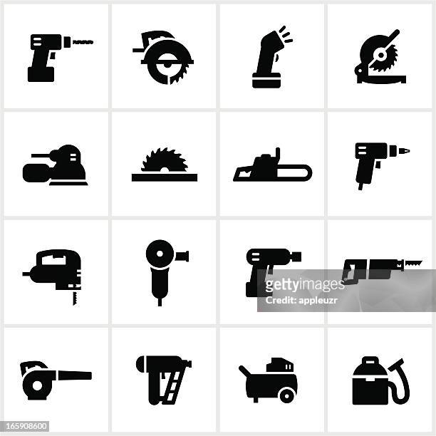 black power tools icons - grinder industrial equipment stock illustrations
