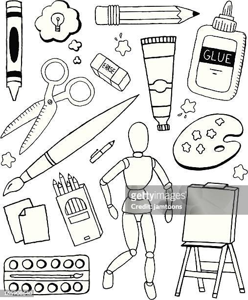 ilustraciones, imágenes clip art, dibujos animados e iconos de stock de arte y garabatos - art and craft equipment