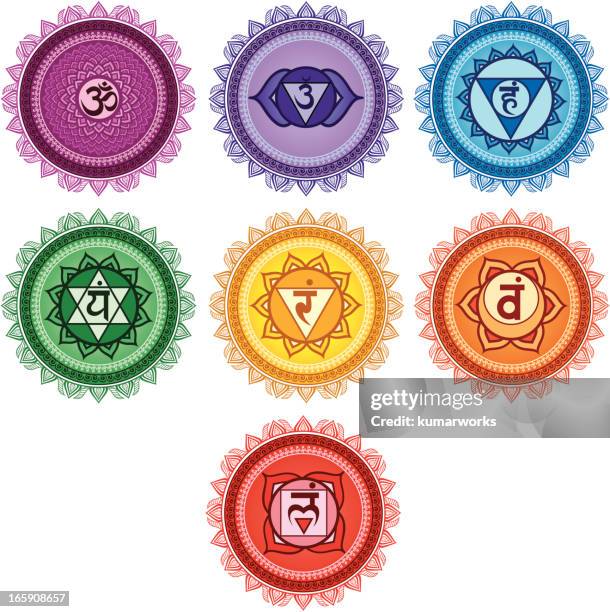 seven chakra sgin - chakras stock illustrations