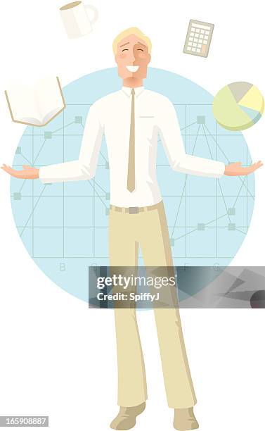 guy juggling business objects - problem solver stock illustrations