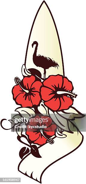 surfing emblem - flamingo pattern stock illustrations