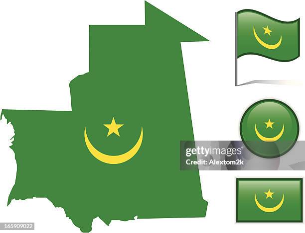ilustraciones, imágenes clip art, dibujos animados e iconos de stock de mauritania mapa bandera & - mauritania flag