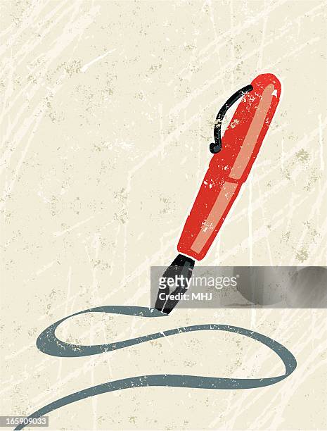 fountain pen writing a line - red pen single object stock illustrations
