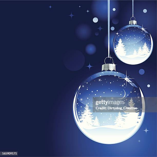 christmas snow globe bauble with trees and snowflakes - snow globe stock illustrations