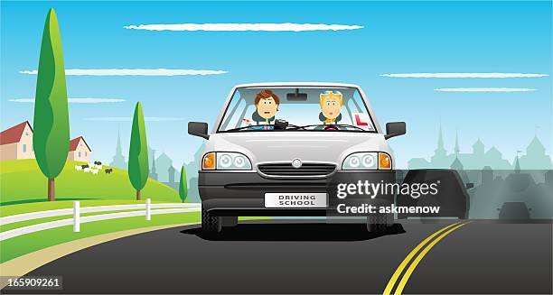young driver - driving lessons l plate stock illustrations