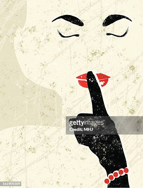 ilustrações, clipart, desenhos animados e ícones de cinquenta bela mulher segurando um dedo para a boca - pinup