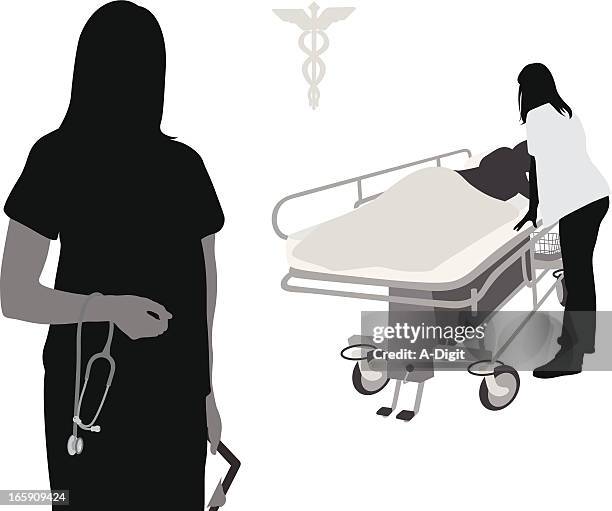 medical nursing vector silhouette - two nurses stock illustrations
