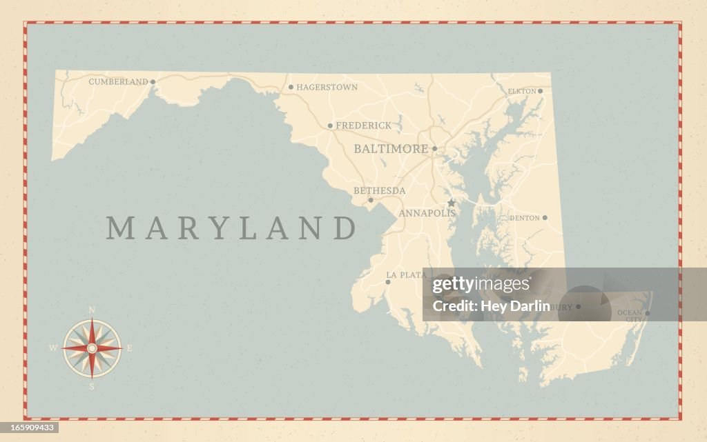 Vintage-Style Maryland Map