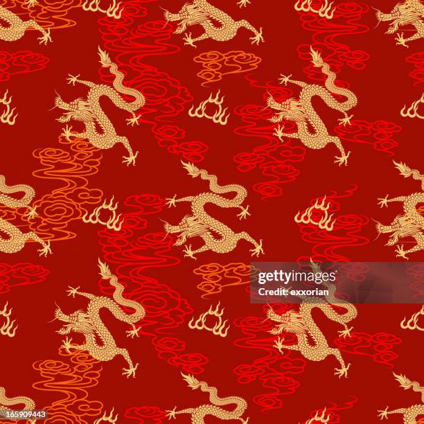 nahtlose chinesische drache muster - chinese dragon stock-grafiken, -clipart, -cartoons und -symbole