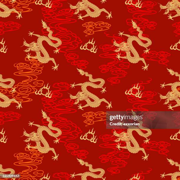 stockillustraties, clipart, cartoons en iconen met seamless chinese dragon pattern - chinese draak