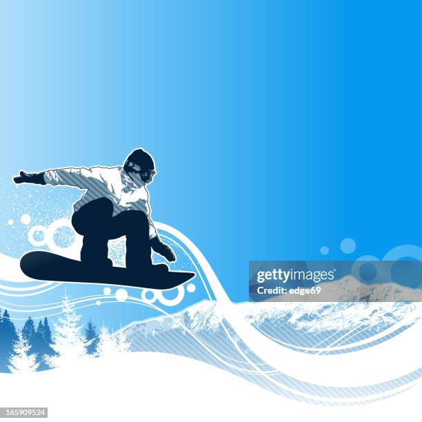 illustrated snowboarder making a jump - snowboarding stock illustrations
